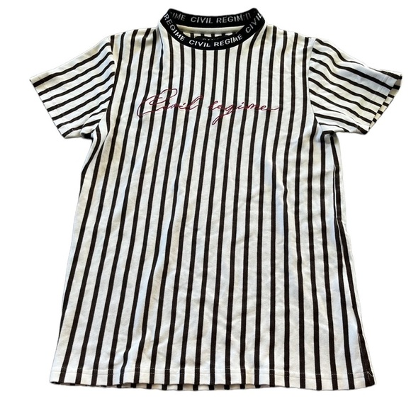 Civil Regime Shirt Mens Striped Crew Neck Logo Embroidered Pullover Size Medium - Picture 1 of 8